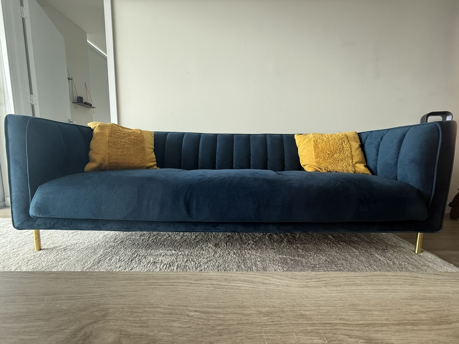 Dark Blue Velvet Sofa (7ft)