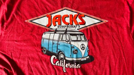 Old Guys Rule Jacks Surfboard California VW Bus T Shirt Size 2XL Color Red