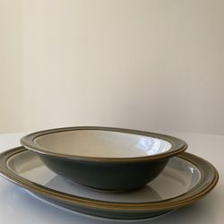 Dansk Sirocco Oval Plate and Salad bowl set - Spruce Green