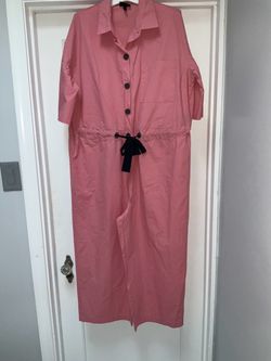 Pink Button-Front Jumpsuit with Drawstring Waist size large
