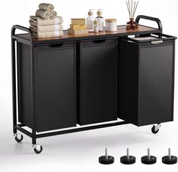 3-Section Laundry Hamper and Laundry Sorter with Pull-Out Organizer Bags, Rolling Laundry Basket with Wheels and Top Shelf, Large Capacity 3 x 12.7 Ga
