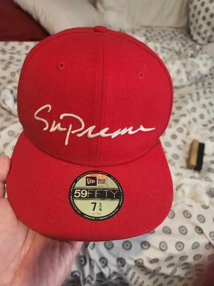Supreme Red New Era 59fifty Fitted Hat 7/34 Used
