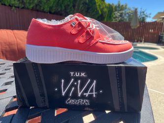T.U.K. Viva Creepers Coral/White Check Canvas Lace-Up Women’s US 5 MPN A8488
