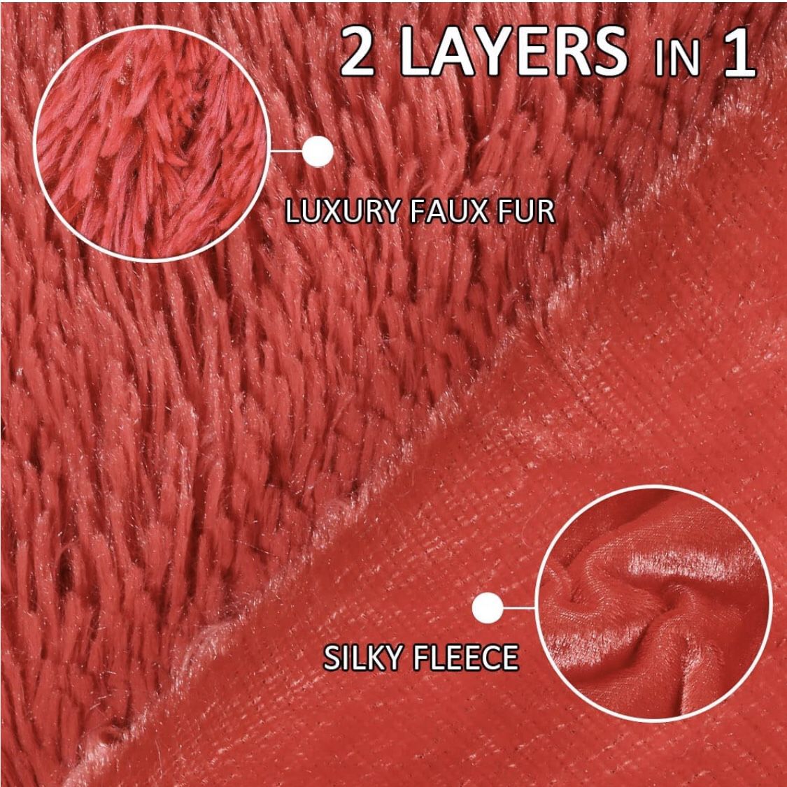 Thick Red Faux Fur Throw Winter Blanket,2 Layers,50" x 60",Soft Fluffy Fuzzy Cozy Blanket for Sofa Chair Couch Bed Farmhouse Decrations Photoshoot Pro