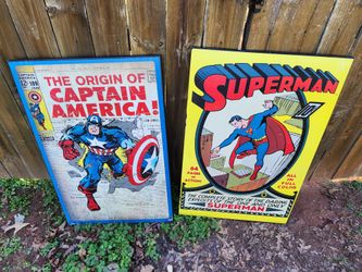 Wooden Super Man, And Captain America,  36 In