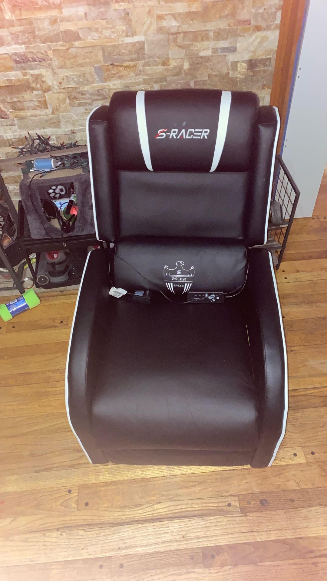 S-Racer Gaming Recliner Chair with Massage — Black & White (Great Condition)