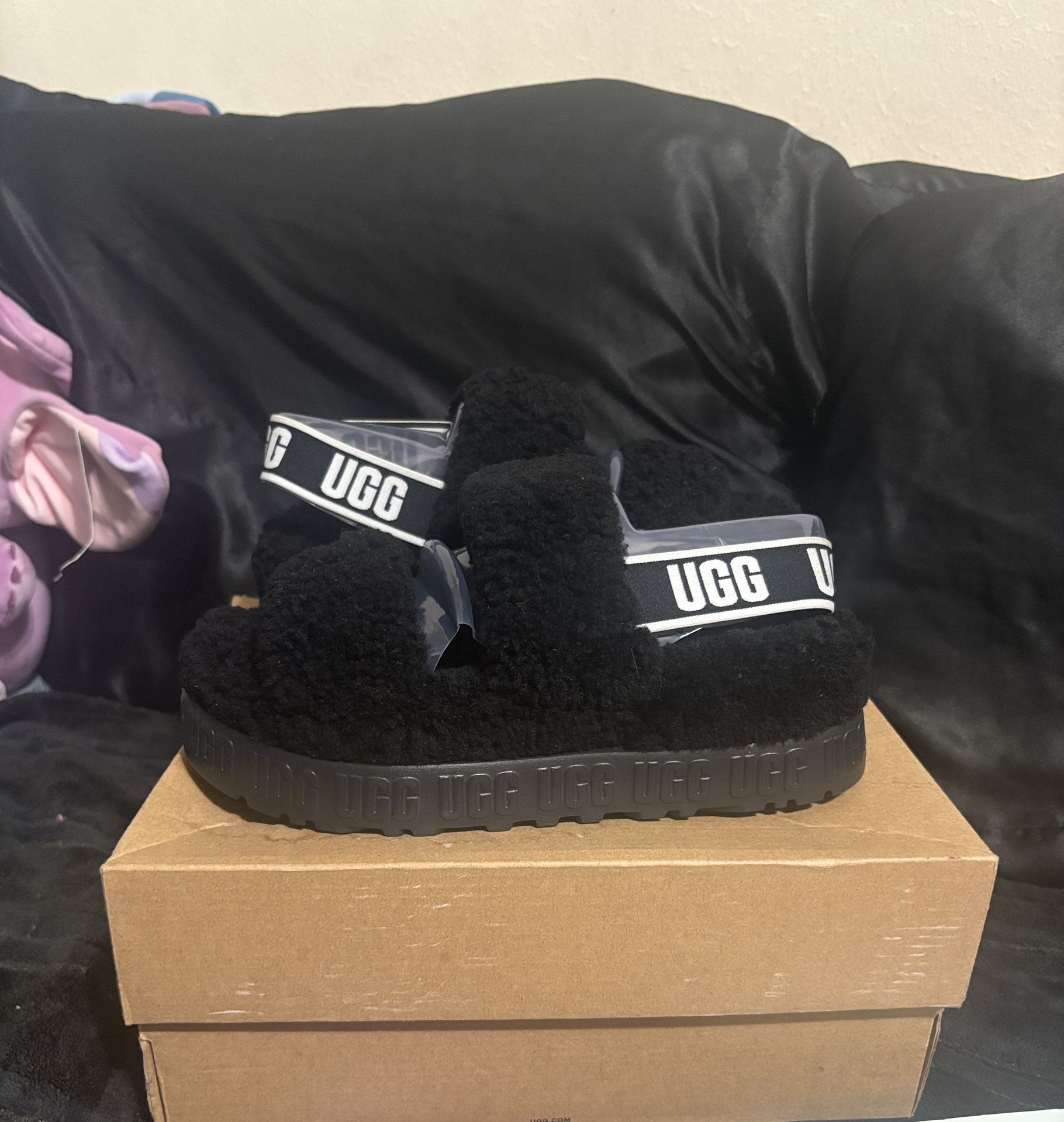 UGG Black Platform Slippers, Size 8