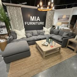 Sectional Sofa Cloud Grey Linen Washable Stain Resistant NEW 6 Segments