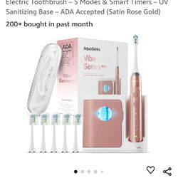 Aquasonic Vibe Series PRO – Ultra-Whitening Electric Toothbrush – 5 Modes & Smart Timers – UV Sanitizing Base – ADA Accepted (Satin Rose Gold)