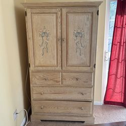 Natural Oak vintage style solid wood armoire