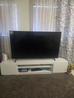 65" Roku TV and White TV stand w/storage