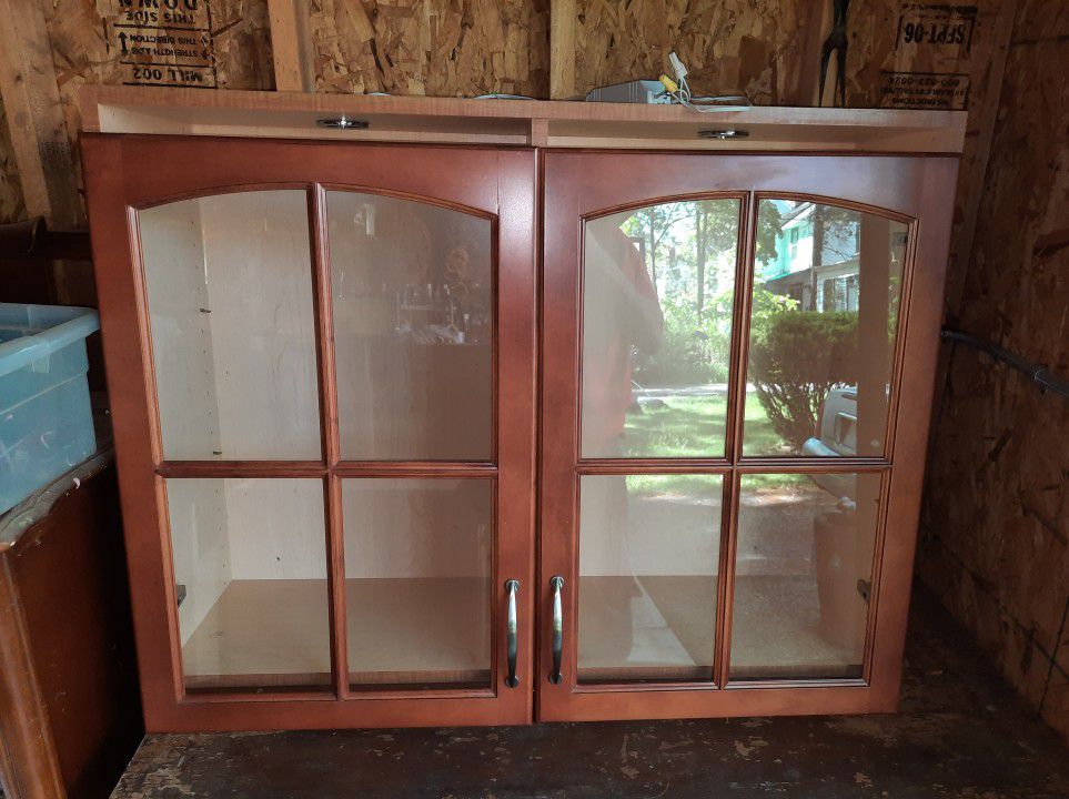 Glass Doored Lighted Kitchen Pantry Cabinet Cupboard 
