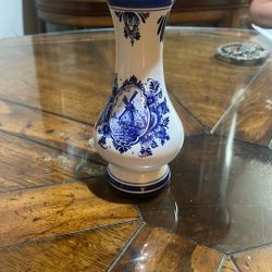 Vintage Holland Delft Blue Floral Mini Bud Vase Hand Painted Floral Windmill