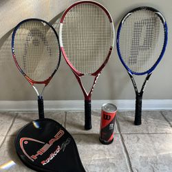3 Tennis Rackets And A Set Of New Balls