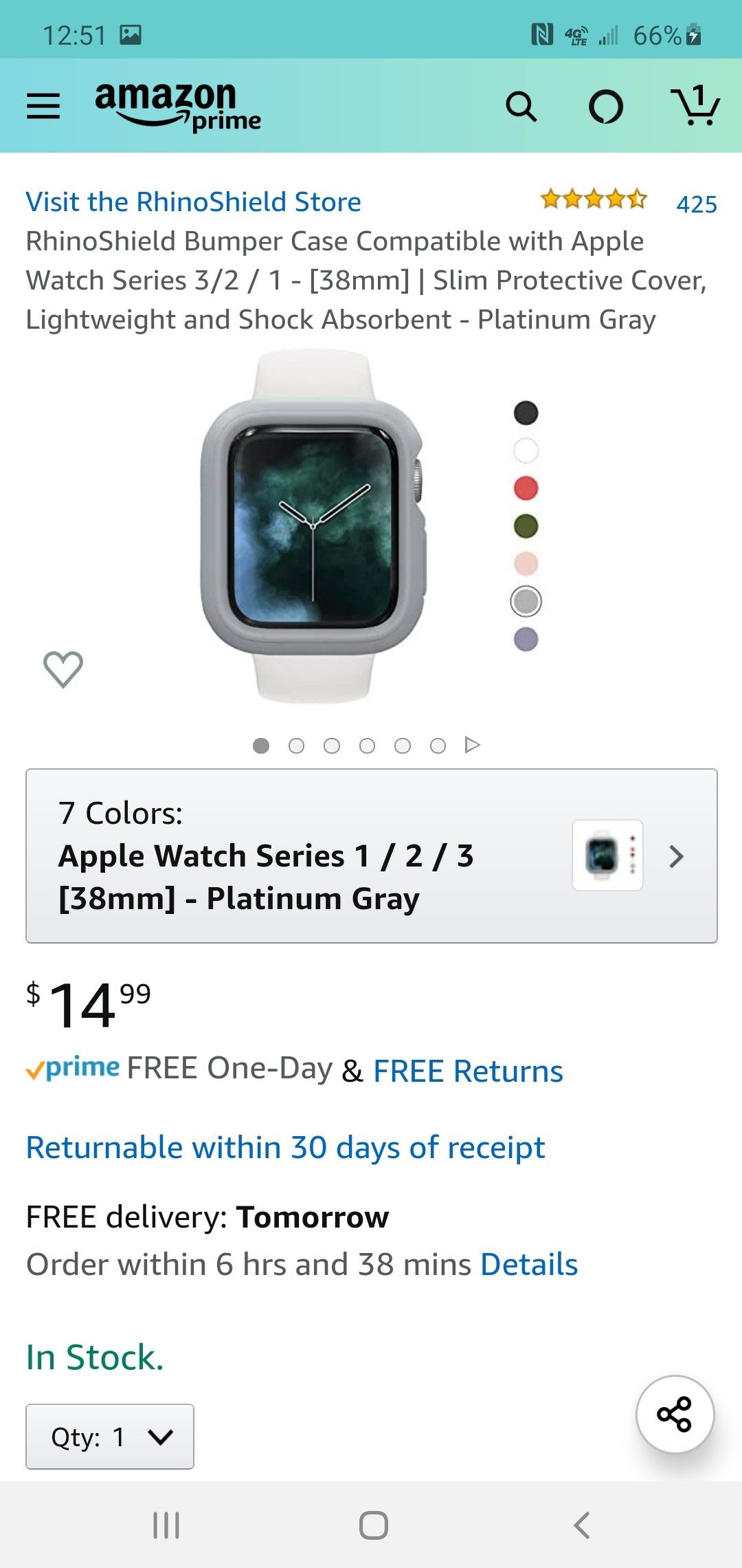 RhinoShield Bumper Case Compatible with Apple Watch Series 3/2 / 1 - [38mm]