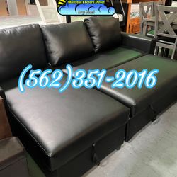 Black Leather Couch Sofa With Storage Compartment 