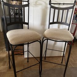 Strong Solid Black Rod Iron Bar Stools (2) LIKE NEW