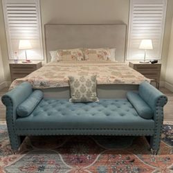 New 70in Tufted Teal Velvet Bench