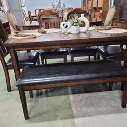 Brown Dining Table With Bench 