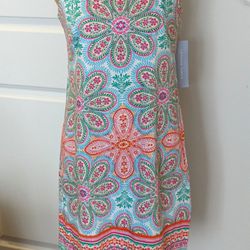 London Times Paisley Floral Teal Coral White Pink Dress Size 6 Women’s Pastel NWT
