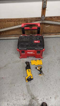 Milwaukee Packout Tool Box with DeWalt Tools