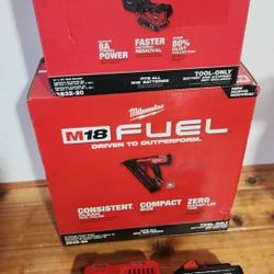 Milwaukee M18 'Fuel' belt sander, finish nailer, 'High Output' battery, rapid charger