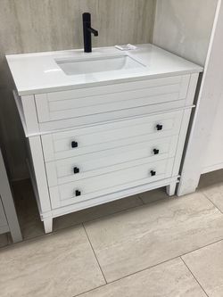 36” bathroom vanity cabinet new solid wood fully assembled Softclose drawers Quartz top ready for pick up today