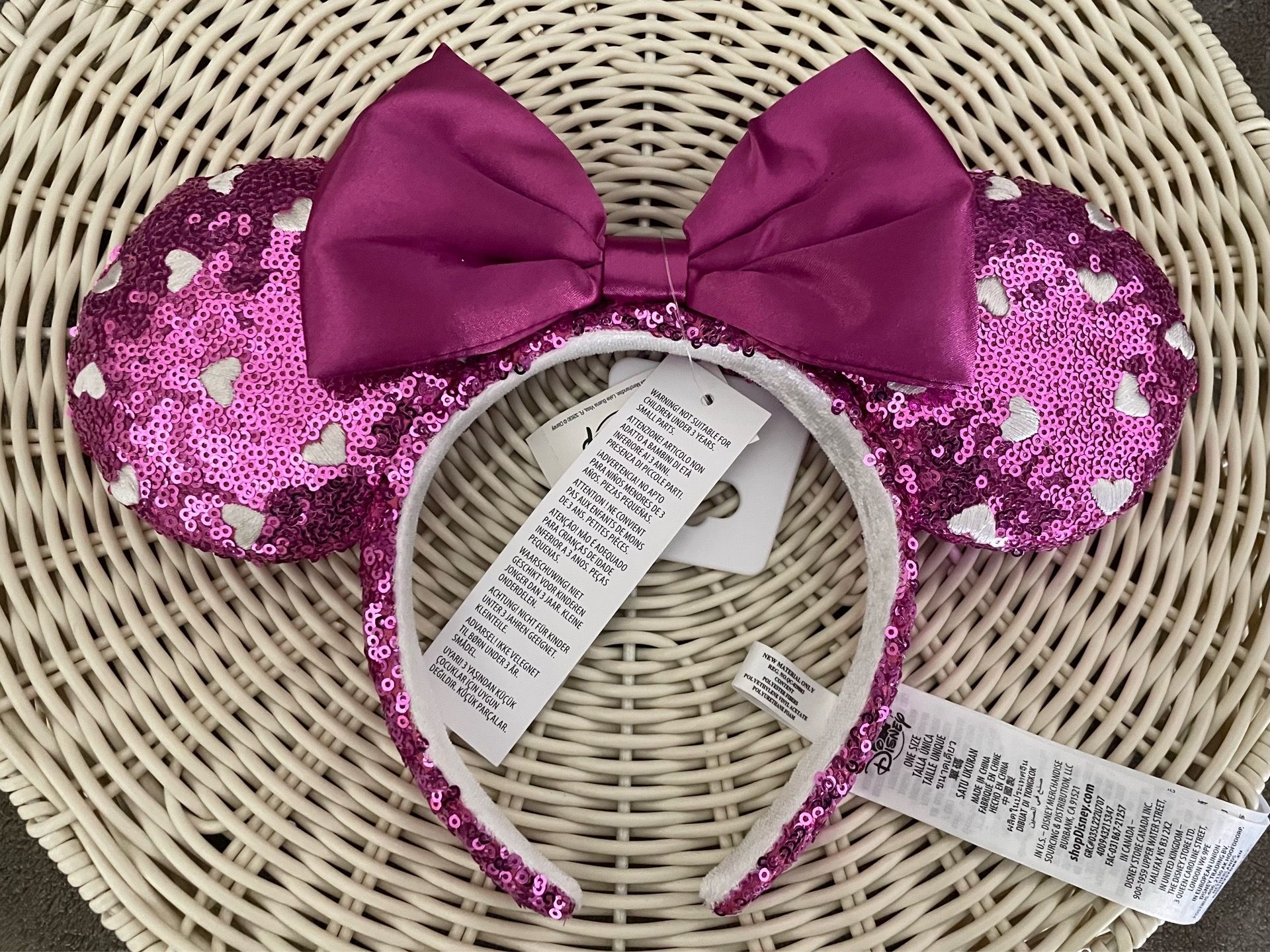 Disney Dark Pink Ears with White Hearts