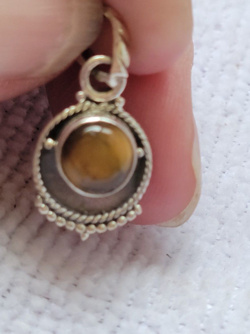Tigers Eye And Sterling Pendant