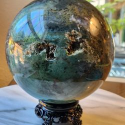 9.4 Lbs (4264g) Druzy Water Grass Agates Sphere Quartz Crystal 