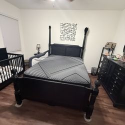 Black Queen Size Four-Poster Bed Frame 