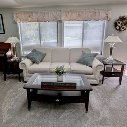 Cream colored LAZY BOY SOFA and elegant lamps