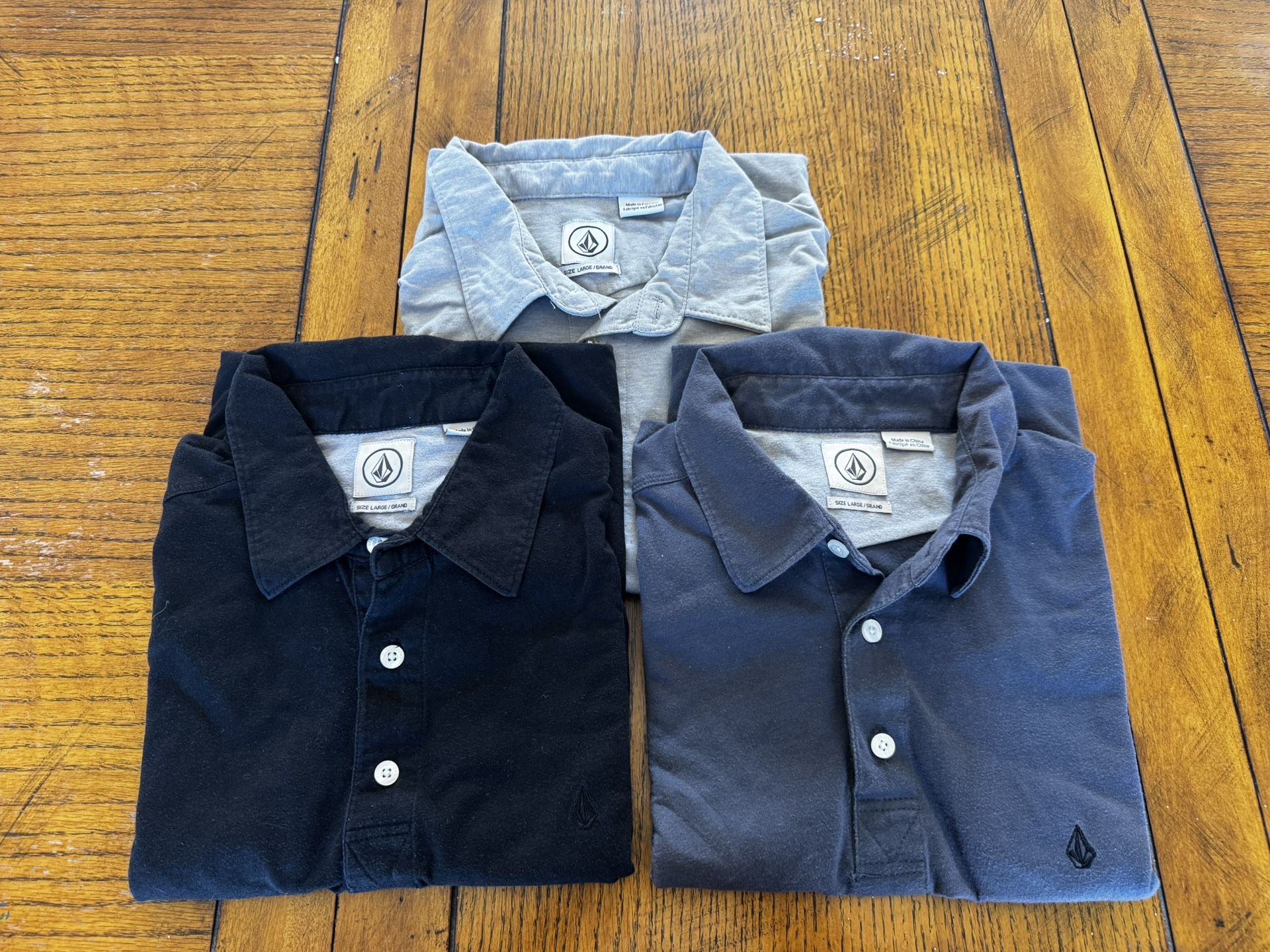 Volcom Polo Shirt Bundle – Black, Blue, Gray – Size L