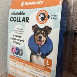 BENCMATE Protective Inflatable Collar for Dogs and Cats - Soft Pet Recovery Collar Does Not Block Vision E-Collar (Large, Dark Grey)