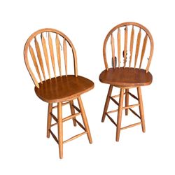 Two Swivel Bar Stool Chairs In solid Wood