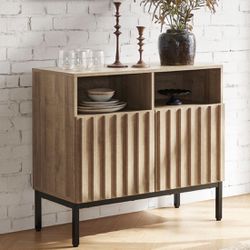Storage Cabinet, Modern Rustic Industrial Buffet Sideboard, Accent Console Credenza, Fluted Panel Doors, Adjustable Shelves, Sturdy Metal Legs with Le