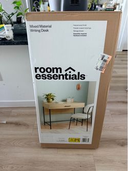 Mixed Material Wood and Metal Writing Desk Natural with Storage Drawer - Room Essentials