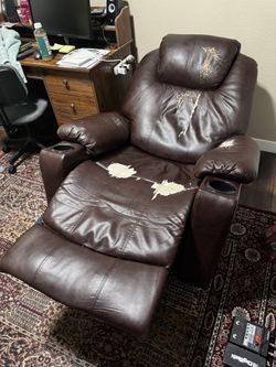Brown Vegan Leather Automatic Recliner
