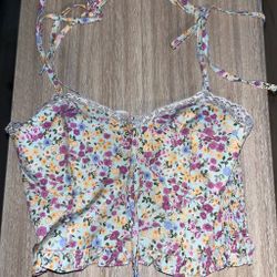 Floral Lace Trim Corset Crop Top extra small