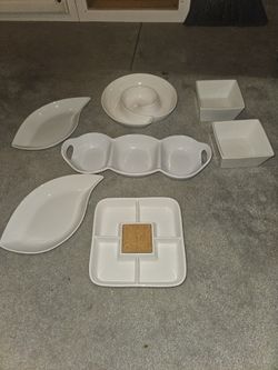 7 White Serving Dishes 