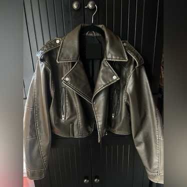Faux Leather Crop Biker Jacket for Women Size L 