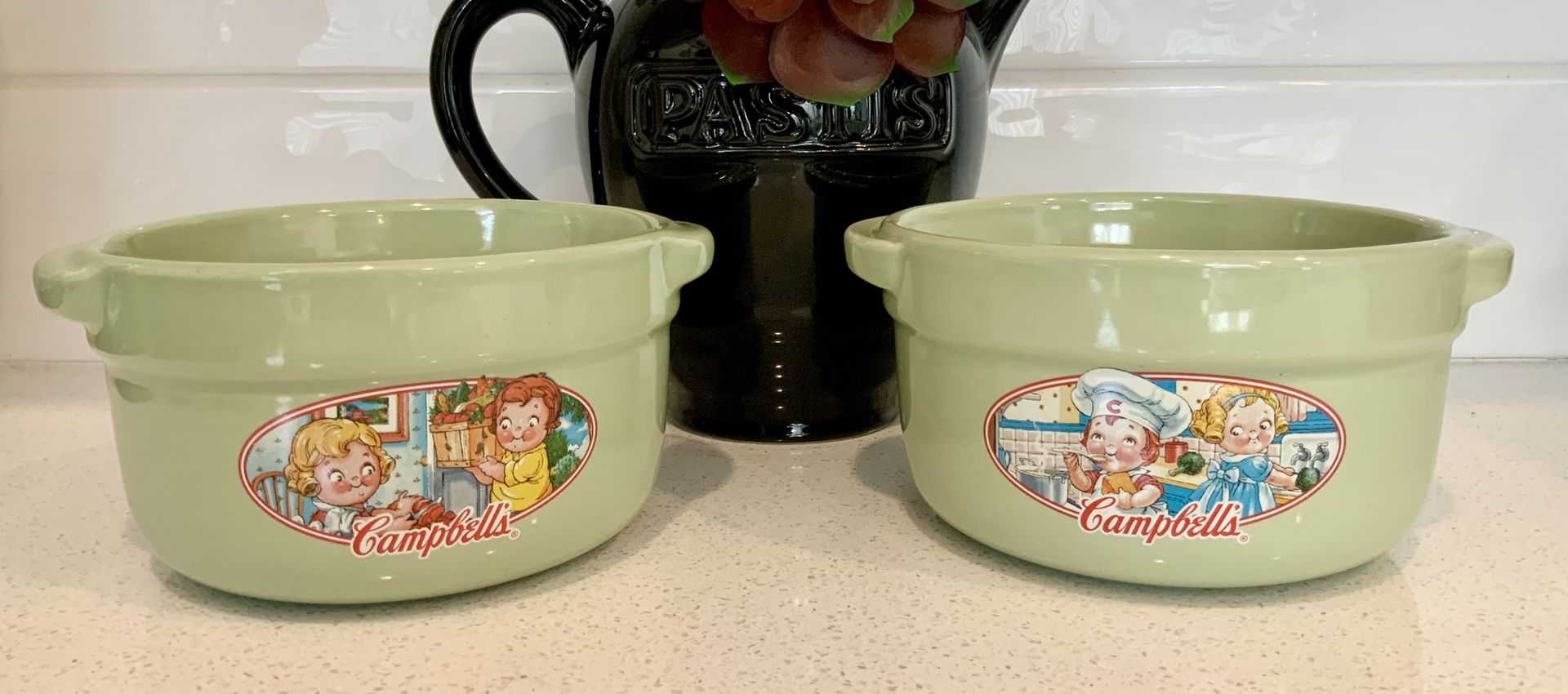 Vintage Campbell’s 2006 Stoneware Sage Green Soup Bowls Set Lot(2)