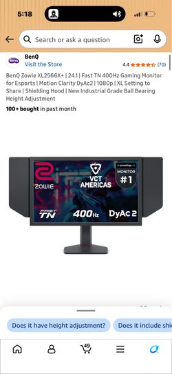 BenQ Zowie XL2566X+ | 24.1 | Fast TN 400Hz Gaming Monitor for Esports | Motion Clarity DyAc2 | 1080p