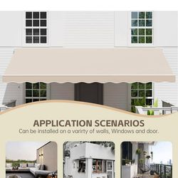Open Box-GDPFN 13' x 8' Awning for Patio, Sunsetter Retractable Awning Waterproof Cover Outdoor Patio Canopy, Sun Shade with Manual Crank Handle, Porc