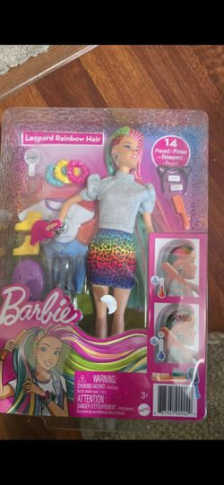 Barbie Leopard Rainbow Hair Doll Set