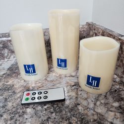 3 Piece Flameless LED Candle Set with real Wax and Remote Control