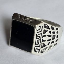 BLACK ONYX STAINLESS STEEL FOREVER WEAR SILVER NEW SIZE 10 MENS  STATEMENT RING