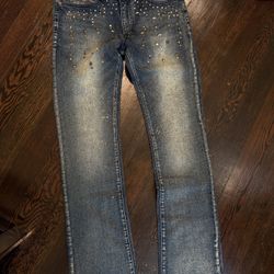 Stacked Rhinestone Denim Jeans 