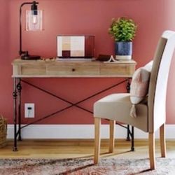 NEW 42-in Metal & Brown Wood Pine Writing Desk (30” H x 42” W x 18” D)