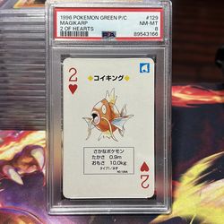 1996 Pokemon Green Playing Card Magikarp 2 of Hearts PSA 8